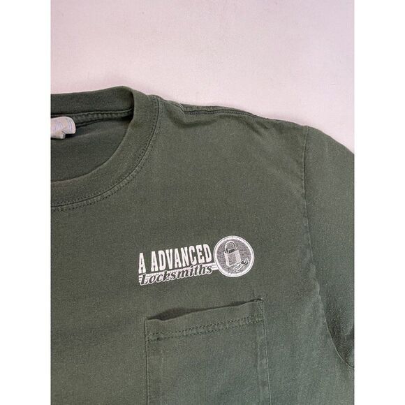 VINTAGE A Advanced Locksmiths Miami Graphic Pocket T-shirt Men Large Green - Picture 4 of 8